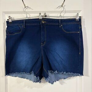 AZ Denim Women’s Dark Wash Frayed Hem Jean Shorts Size 26W